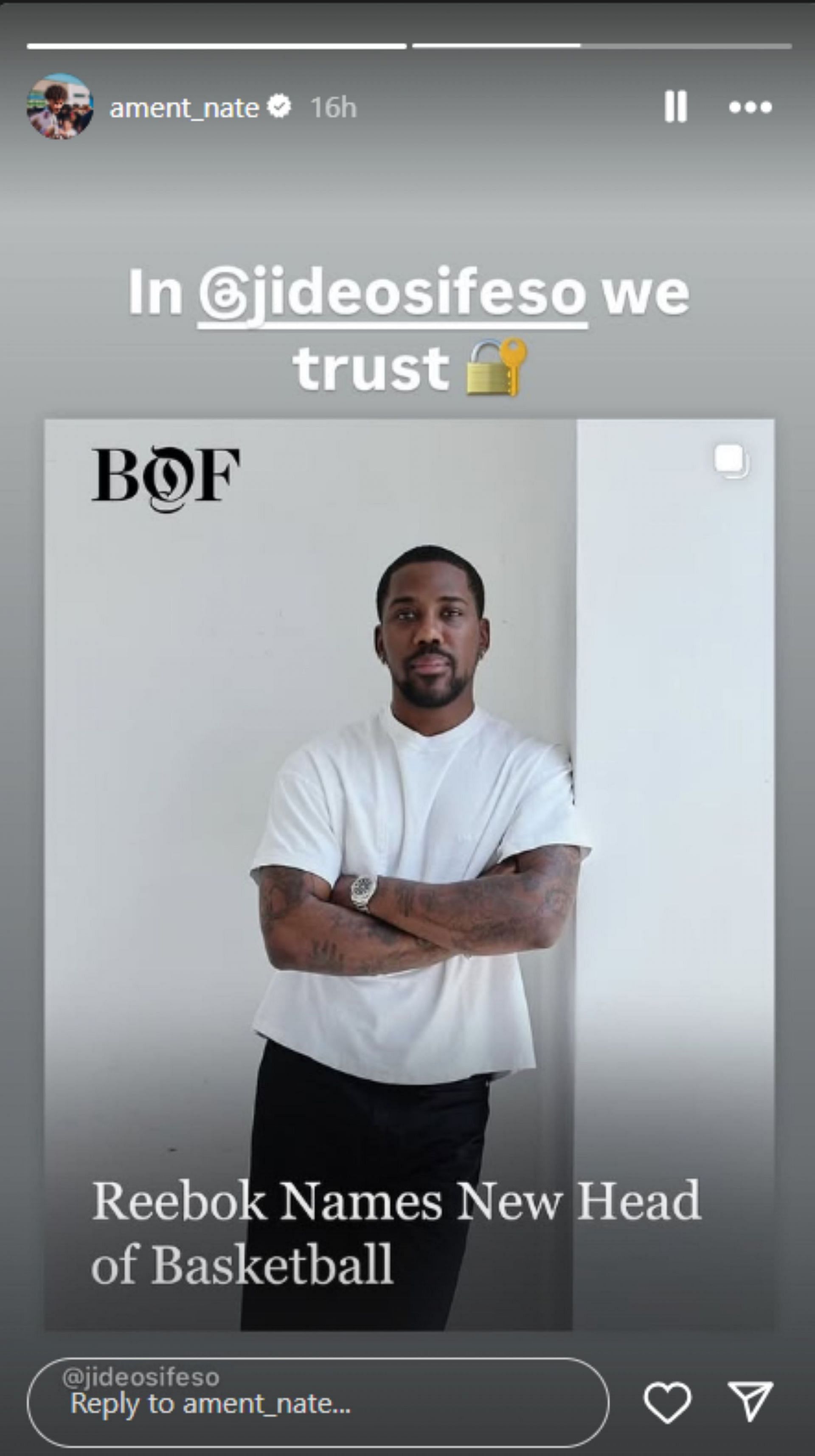 Reebok's first-ever high school athlete Nate Ament shares 4-word reaction as the sporting giants appoint the new head of basketball (Image: IG/ament_nate)